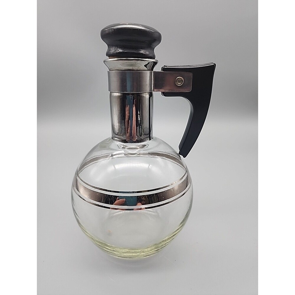 Vintage Inland Glass Silver Trim Coffee Carafe Cork Lid Dorothy Thorpe Style 6” - Picture 3 of 12